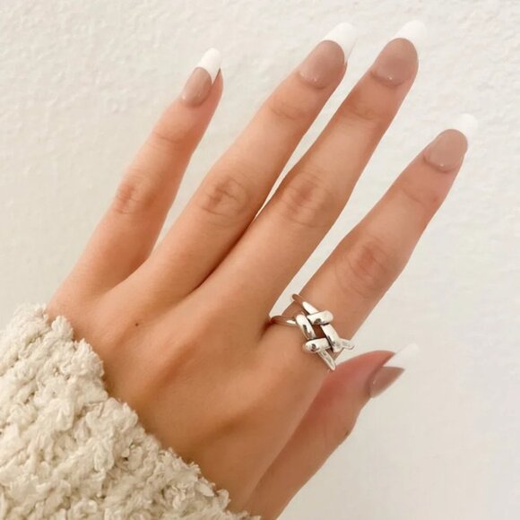 925 Sterling Silver Knot Ring Minimalist Dainty Ring Modern Geometric Ring - Picture 3 of 10